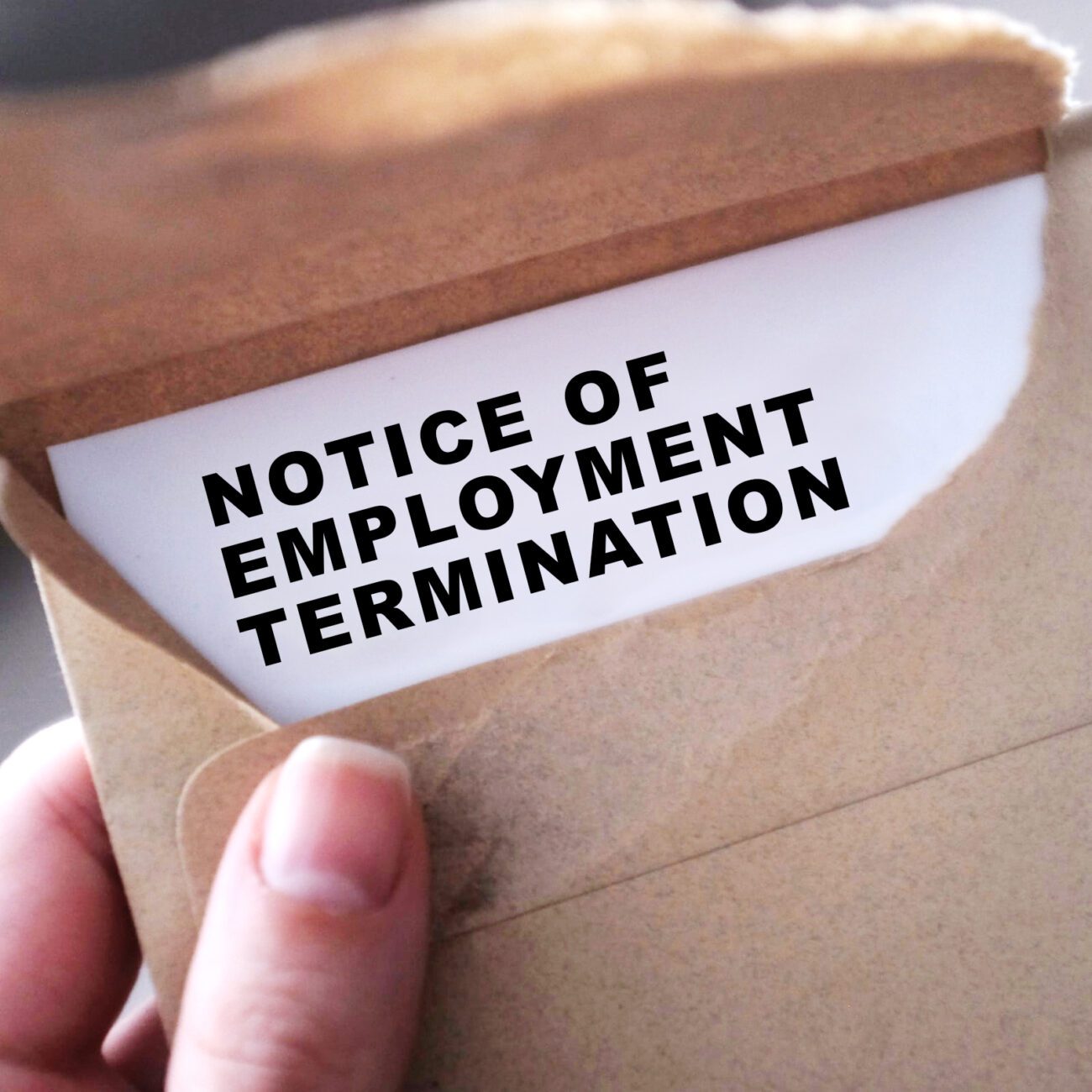 An employee opens a notice of employment termination